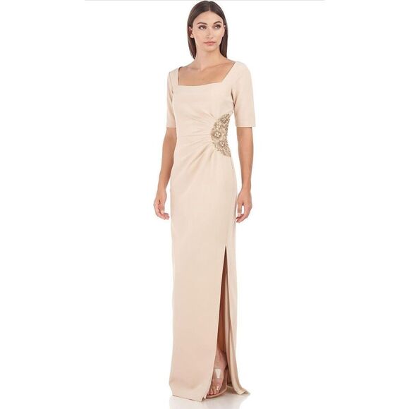 JS Collections Ashley Draped Column Gown Women's 14 Champagne Maxi. 17 - Picture 3 of 15